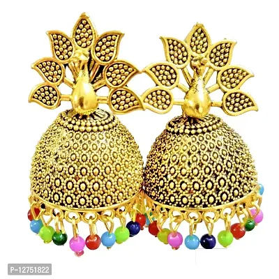 RJV Global Oxidized Golden Long Earrings for Women and Girls Pearl Brass Drops  Danglers (LONG Earing Brass)-thumb0