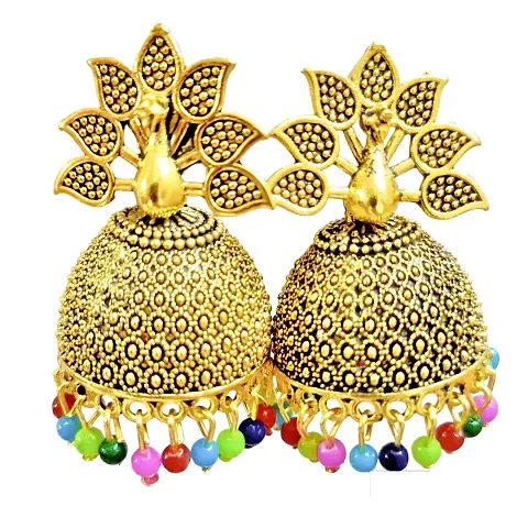 RJV Global Oxidized Golden Long Earrings for Women and Girls Pearl Brass Drops & Danglers (LONG Earing Brass)