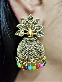 RJV Global Oxidized Golden Long Earrings for Women and Girls Pearl Brass Drops  Danglers (LONG Earing Brass)-thumb1