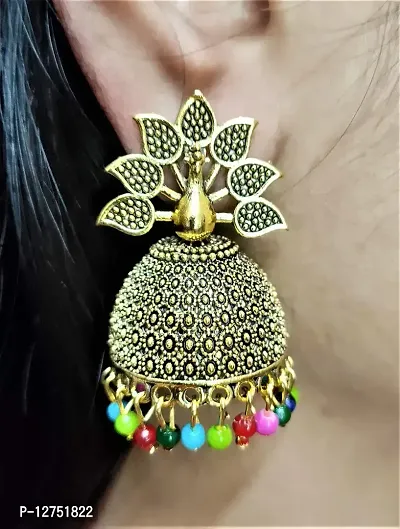 RJV Global Oxidized Golden Long Earrings for Women and Girls Pearl Brass Drops  Danglers (LONG Earing Brass)-thumb2