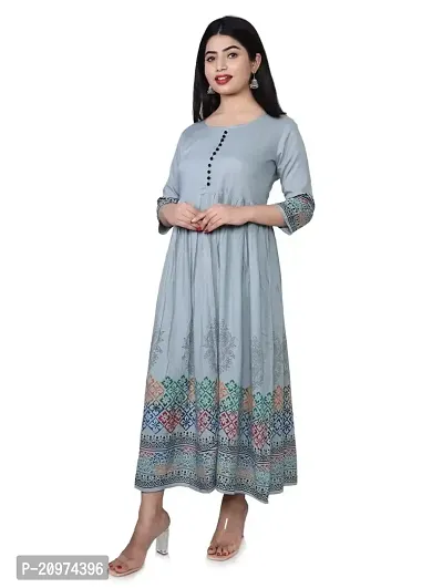 VISHESVAR Women's Rayon Printed Long Flared Anarkali Kurtis-thumb2