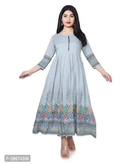 VISHESVAR Women's Rayon Printed Long Flared Anarkali Kurtis-thumb0