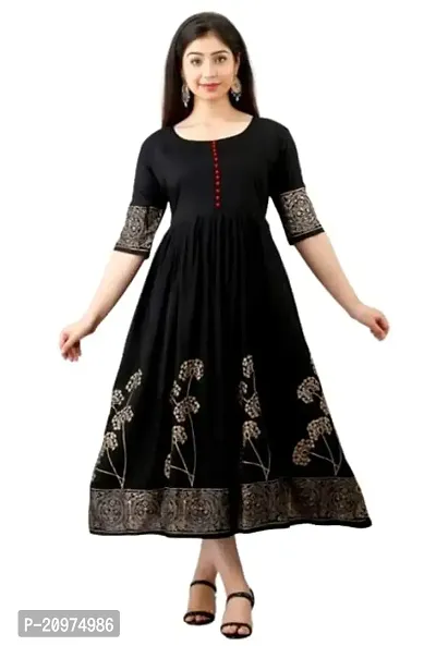 VISHESVAR Women's Rayon Printed Long Flared Anarkali Kurtis