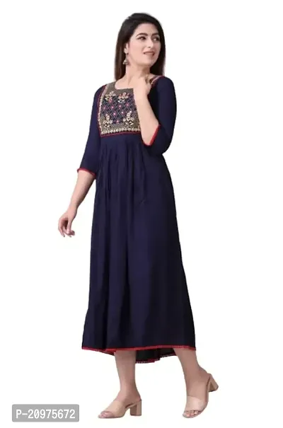 VISHESVAR Women's Rayon Embroidered Anarkali Kurti (L, Black)