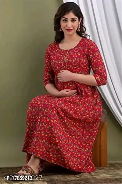 Designer Pure Cotton Printed Maternity Wear Gown-thumb0