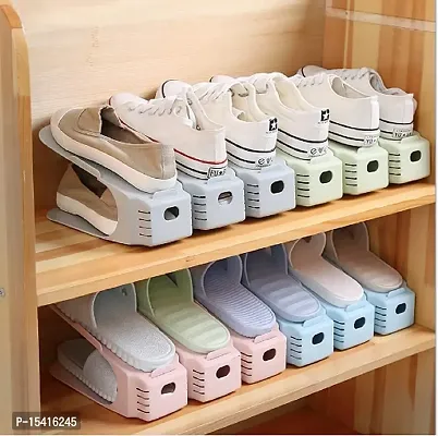 HENTJ? Plastic Shoe Slots Organizer Space Saver Double Deck Shoe Rack Adjustable Shoe Slots for Closet Organization (Pack of 6) (Multicolor)-thumb0