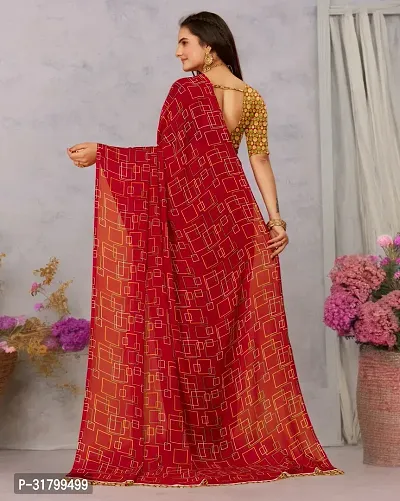 Beautiful Red Georgette Embroidered Saree with Blouse Piece For women-thumb3