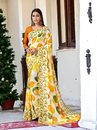 Beautiful Yellow Georgette Embroidered Saree with Blouse Piece For women-thumb1