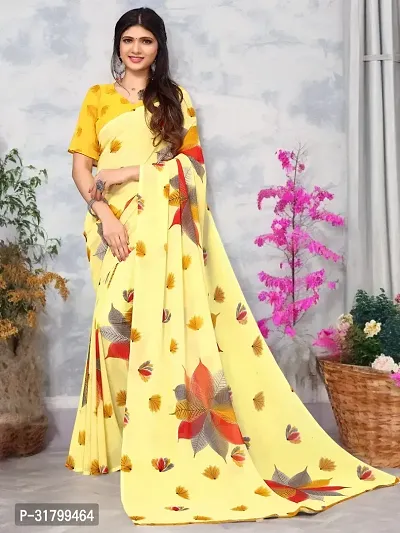 Beautiful Yellow Georgette Printed Saree with Blouse Piece For women-thumb0