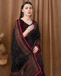 Beautiful Black Cotton Printed Saree with Blouse Piece For women-thumb1