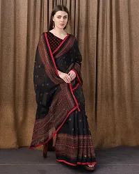 Beautiful Black Cotton Printed Saree with Blouse Piece For women-thumb2