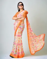 Beautiful Orange Chiffon Printed Saree with Blouse Piece For women-thumb3