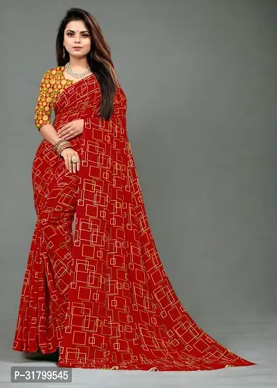 Beautiful Red Georgette Checked Saree with Blouse Piece For women-thumb0