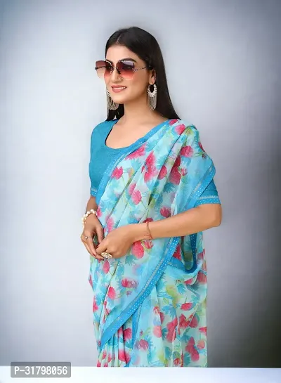 Beautiful Blue Georgette Self Pattern Saree with Blouse Piece For women