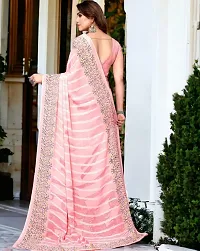 Beautiful Pink Georgette Embroidered Saree with Blouse Piece For women-thumb2