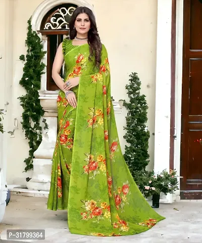 Beautiful Green Georgette Embroidered Saree with Blouse Piece For women-thumb0