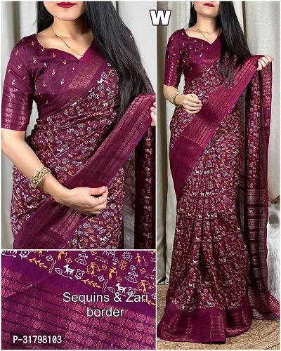 Beautiful Purple Cotton Silk Printed Saree with Blouse Piece For women-thumb0