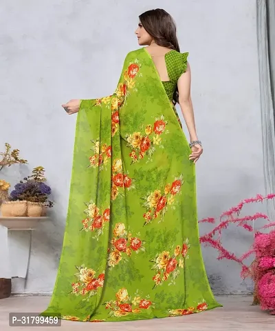 Beautiful Green Georgette Printed Saree with Blouse Piece For women-thumb2