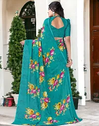 Beautiful Green Georgette Embroidered Saree with Blouse Piece For women-thumb1