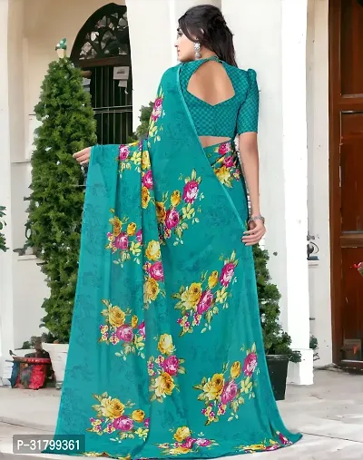 Beautiful Green Georgette Embroidered Saree with Blouse Piece For women-thumb2