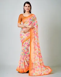 Beautiful Orange Chiffon Printed Saree with Blouse Piece For women-thumb1