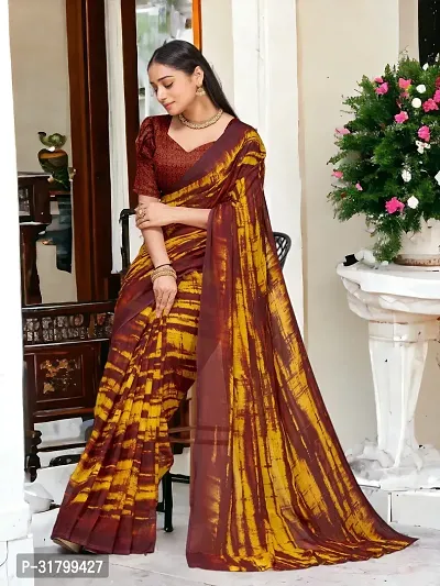 Beautiful Yellow Georgette Embroidered Saree with Blouse Piece For women-thumb0