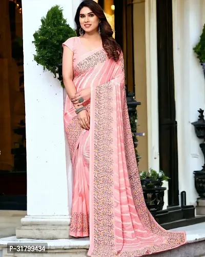 Beautiful Pink Georgette Embroidered Saree with Blouse Piece For women-thumb0