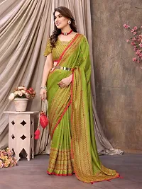 Beautiful Green Cotton Printed Saree with Blouse Piece For women-thumb2