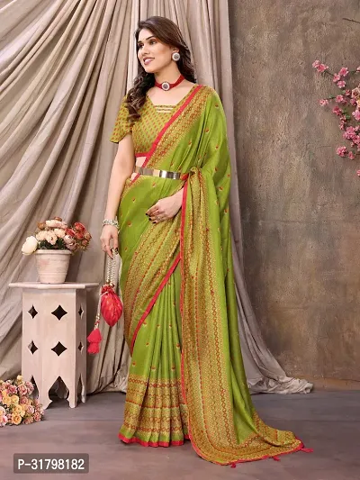 Beautiful Green Cotton Printed Saree with Blouse Piece For women-thumb3