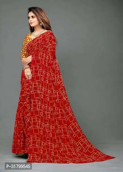 Beautiful Red Georgette Checked Saree with Blouse Piece For women-thumb3