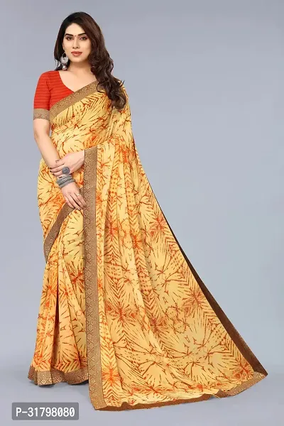 Beautiful Yellow Georgette Printed Saree with Blouse Piece For women-thumb0