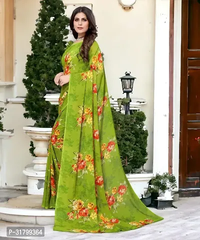 Beautiful Green Georgette Embroidered Saree with Blouse Piece For women-thumb3