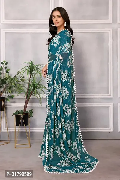 Beautiful Green Georgette Printed Saree with Blouse Piece For women-thumb4