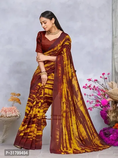 Beautiful Yellow Georgette Embroidered Saree with Blouse Piece For women-thumb4