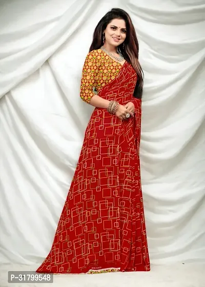 Beautiful Red Georgette Checked Saree with Blouse Piece For women-thumb2