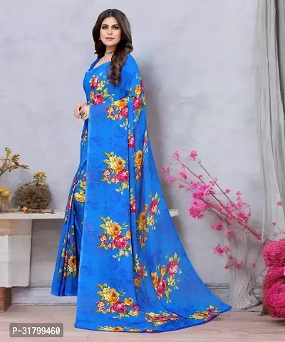 Beautiful Blue Georgette Printed Saree with Blouse Piece For women-thumb4