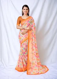 Beautiful Orange Georgette Self Pattern Saree with Blouse Piece For women-thumb3