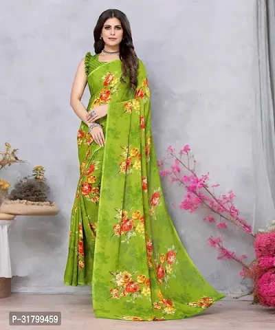 Beautiful Green Georgette Printed Saree with Blouse Piece For women-thumb0