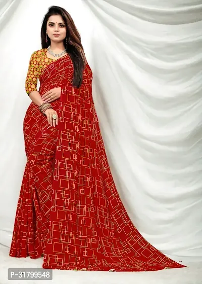 Beautiful Red Georgette Checked Saree with Blouse Piece For women-thumb0