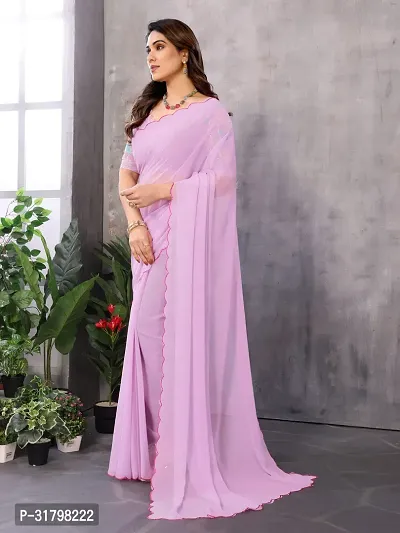 Beautiful Purple Georgette Solid Saree with Blouse Piece For women-thumb5