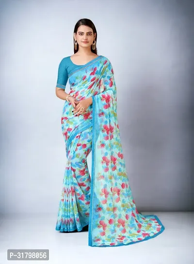 Beautiful Blue Georgette Self Pattern Saree with Blouse Piece For women-thumb4