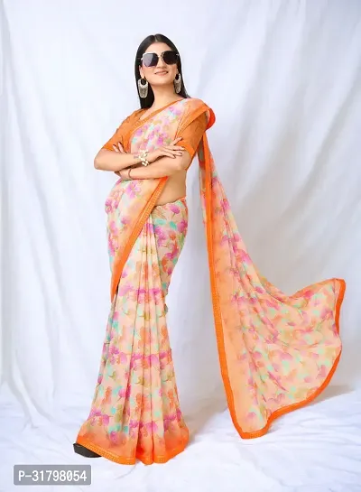 Beautiful Orange Georgette Self Pattern Saree with Blouse Piece For women-thumb3