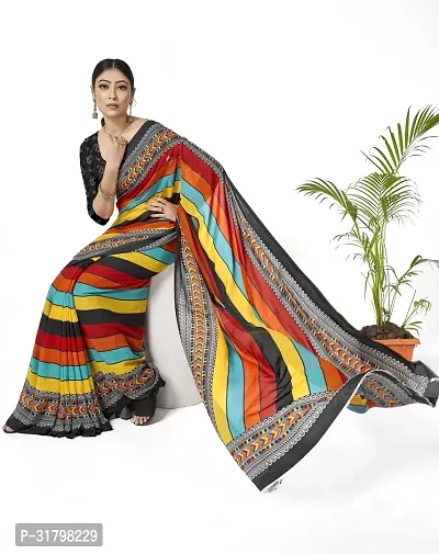 Beautiful Multicoloured Georgette Striped Saree with Blouse Piece For women