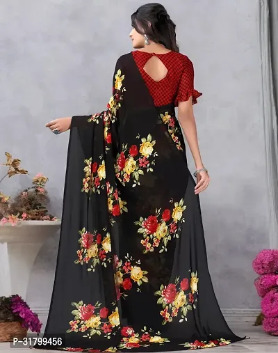 Beautiful Black Georgette Printed Saree with Blouse Piece For women-thumb3