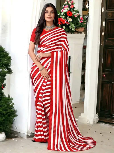 Fashionable Striped Printed Georgette Saree with Blouse Piece.