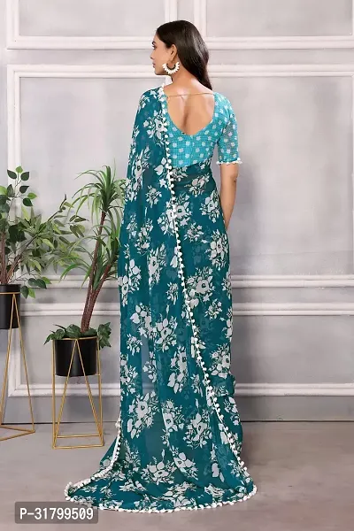 Beautiful Green Georgette Printed Saree with Blouse Piece For women-thumb2