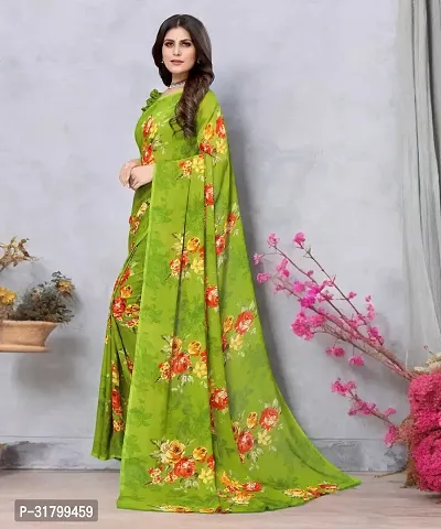 Beautiful Green Georgette Printed Saree with Blouse Piece For women-thumb4