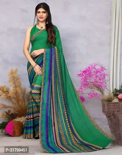 Beautiful Green Georgette Printed Saree with Blouse Piece For women