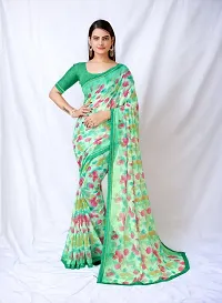 Beautiful Green Georgette Self Pattern Saree with Blouse Piece For women-thumb2