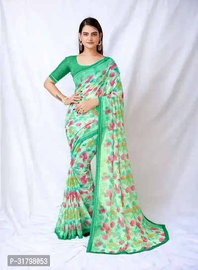 Beautiful Green Georgette Self Pattern Saree with Blouse Piece For women-thumb3